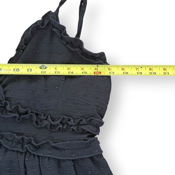 Evolutionary Apparel Black Chiffon Swiss Dot Mini Dress Size L Sleeveless V-Neck - Picture 9 of 11